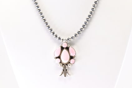 Native America Navajo Sterling Silver Pink Conch Shell Pendant By Bobby Platero. With Machine Made