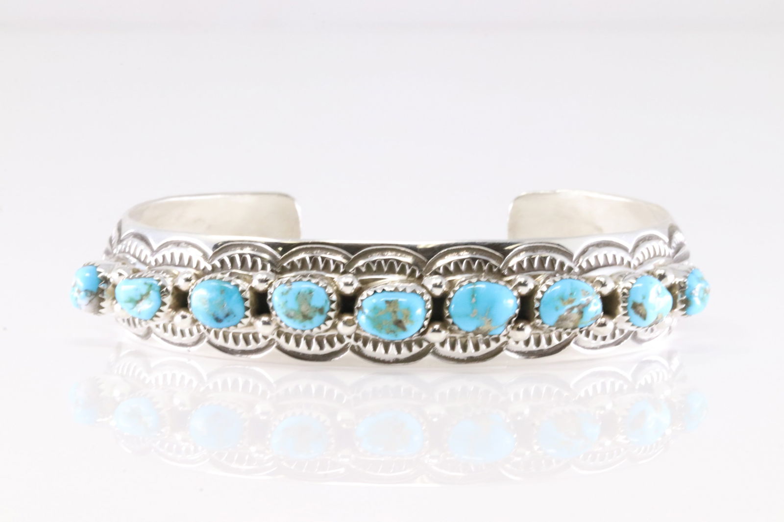 Native America Navajo Sterling Silver Turquoise Bracelet Cuff By Grace Silver. (1 of 4)