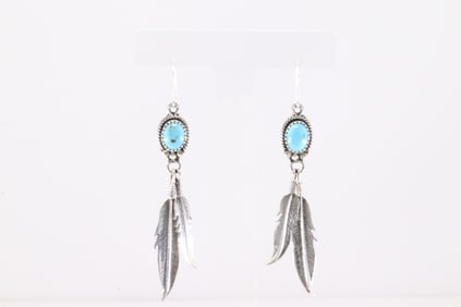 Native America Navajo Sterling Silver Turquoise Dangling Earring's By Rita Largo.