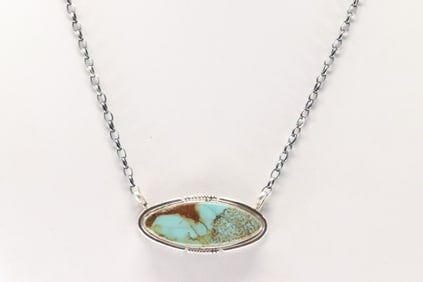 Native America Navajo Sterling Silver Number 8 Turquoise Necklace By Steve Francisco.