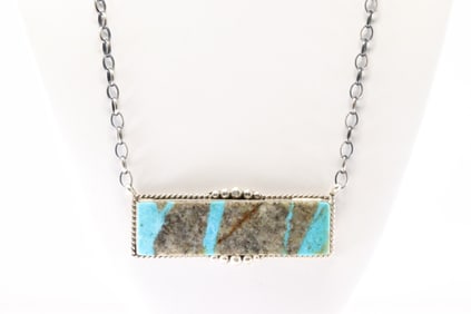 Native America Navajo Sterling Silver Number 8 Turquoise Necklace By Brandon Etcitty.