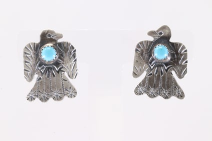 Native America Navajo Sterling Silver Turquoise Thunderbird Post Earring's By Gabriela Yazzie.