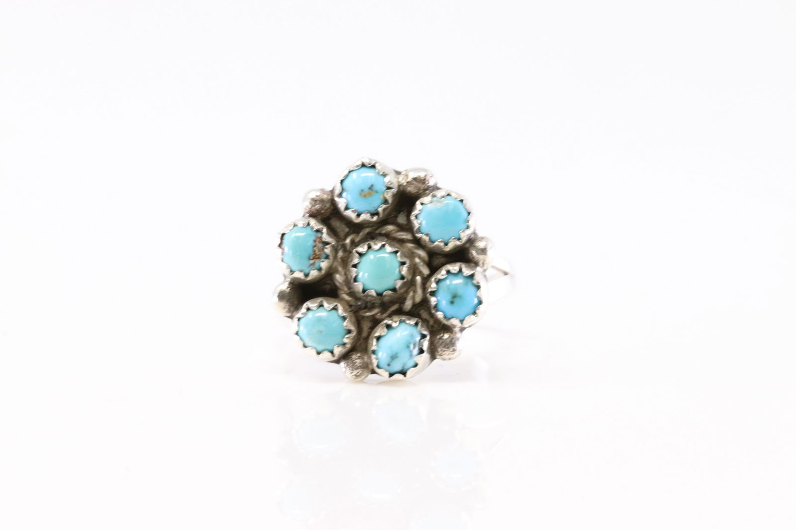 Native America Navajo Sterling Silver Turquoise Floral Ring By MR. (1 of 4)