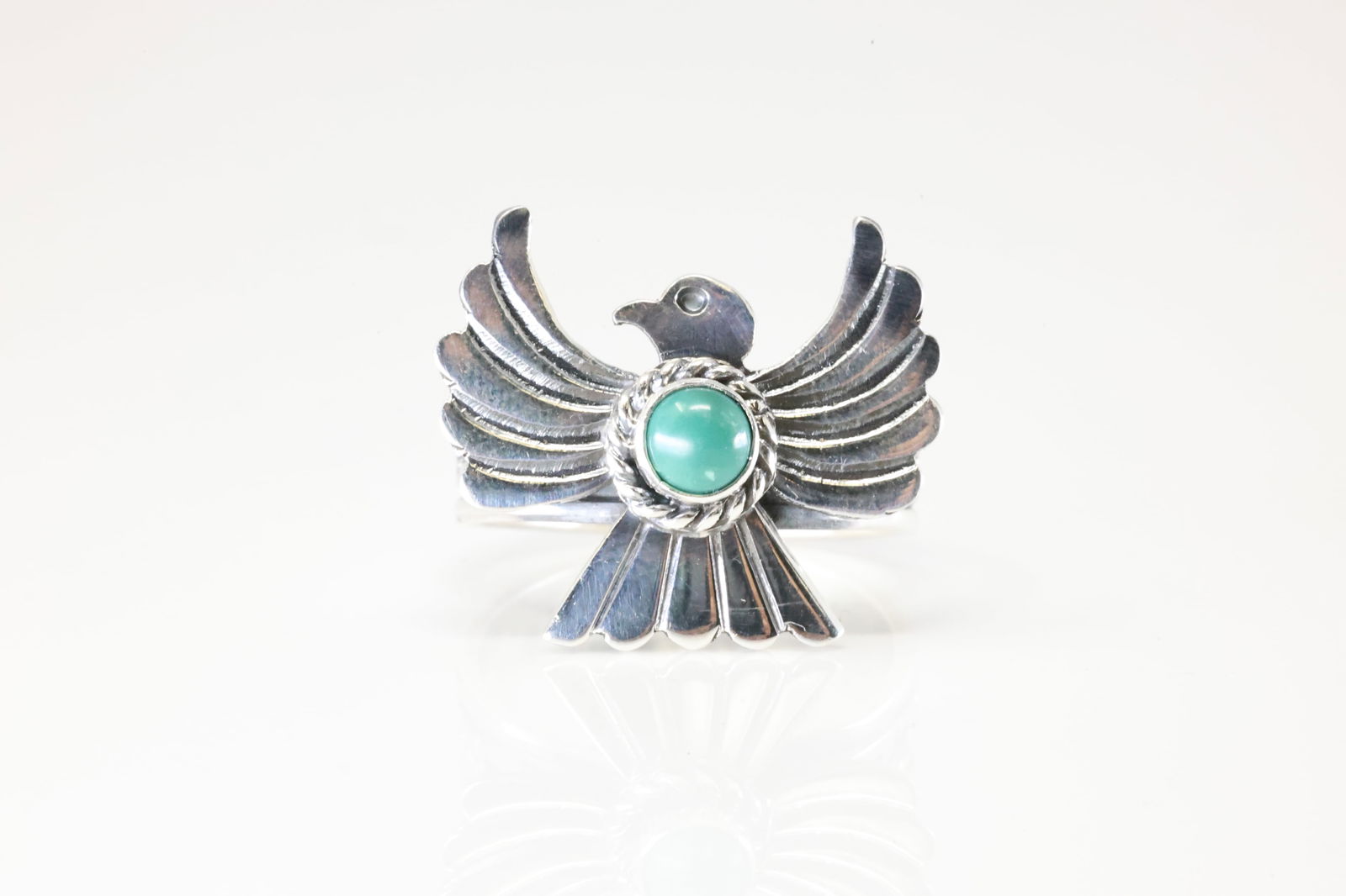 Native America Navajo Sterling Silver Turquoise Eagle Ring By Delayne Reeyes. (1 of 4)