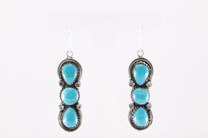 Native America Navajo Sterling Silver Turquoise Dangling Earring's By Maria Bahe.