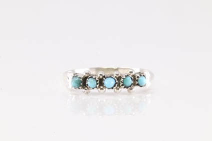 Native America Zuni Sterling Silver Turquoise Ring By Stephen Haloo.