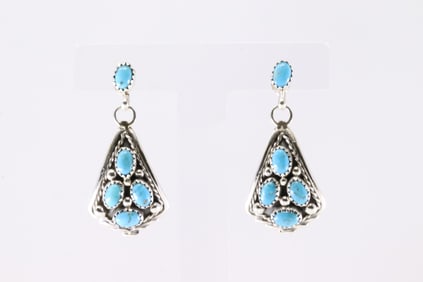 Native American Navajo Sterling Silver Kingman Turquoise Post Dangling Earring's By Melvin Chee.