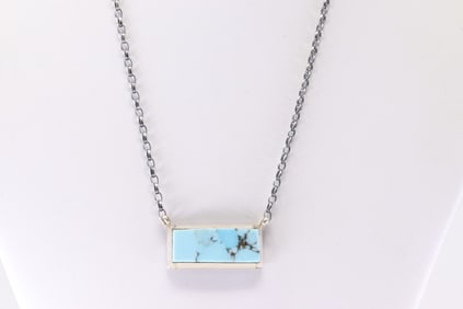 Native America Navajo Sterling Silver Kingman Turquoise Necklace By Steve Francisco.