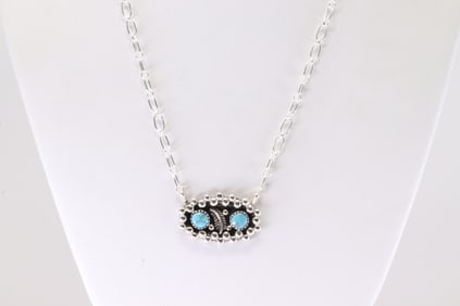 Native America Navajo Sterling Silver Turquoise Necklace By Suzanna Johnson.