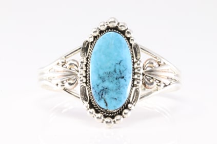 Native America Navajo Sterling Silver Turquoise Bracelet Cuff By Emerson Delgarito. From R. B