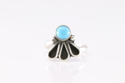 Native America Navajo Sterling Silver Turquoise Ring By G. James.