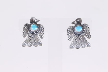 Native America Navajo Sterling Silver Turquoise Thunderbird Post Earring's By Gabriela Yazzie.