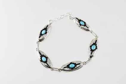 Native America Navajo Sterling Silver Turquoise Bracelet Link By Felix Perry. From Company C.