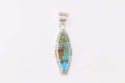 Native America Navajo Sterling Silver Number 8 Turquoise Pendant By Brandon Etcitty.