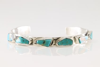 Native America Zuni Sterling Silver Turquoise Bracelet Cuff By Jude Candelaria.