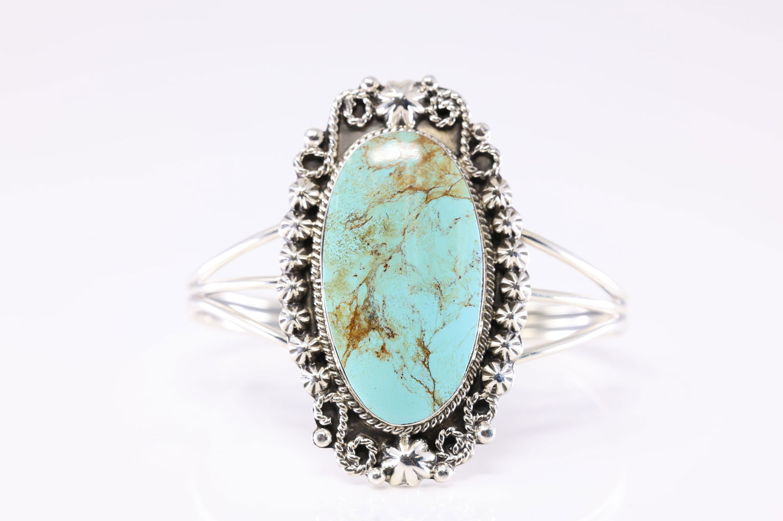 Native America Navajo Sterling Silver Turquoise Bracelet Cuff By Jennifer Calladitto. From R.B.: This is a Native America Navajo Sterling Silver Turquoise Bracelet Cuff By Jennifer Calladitto. From R.B Company. Stamp R.B.