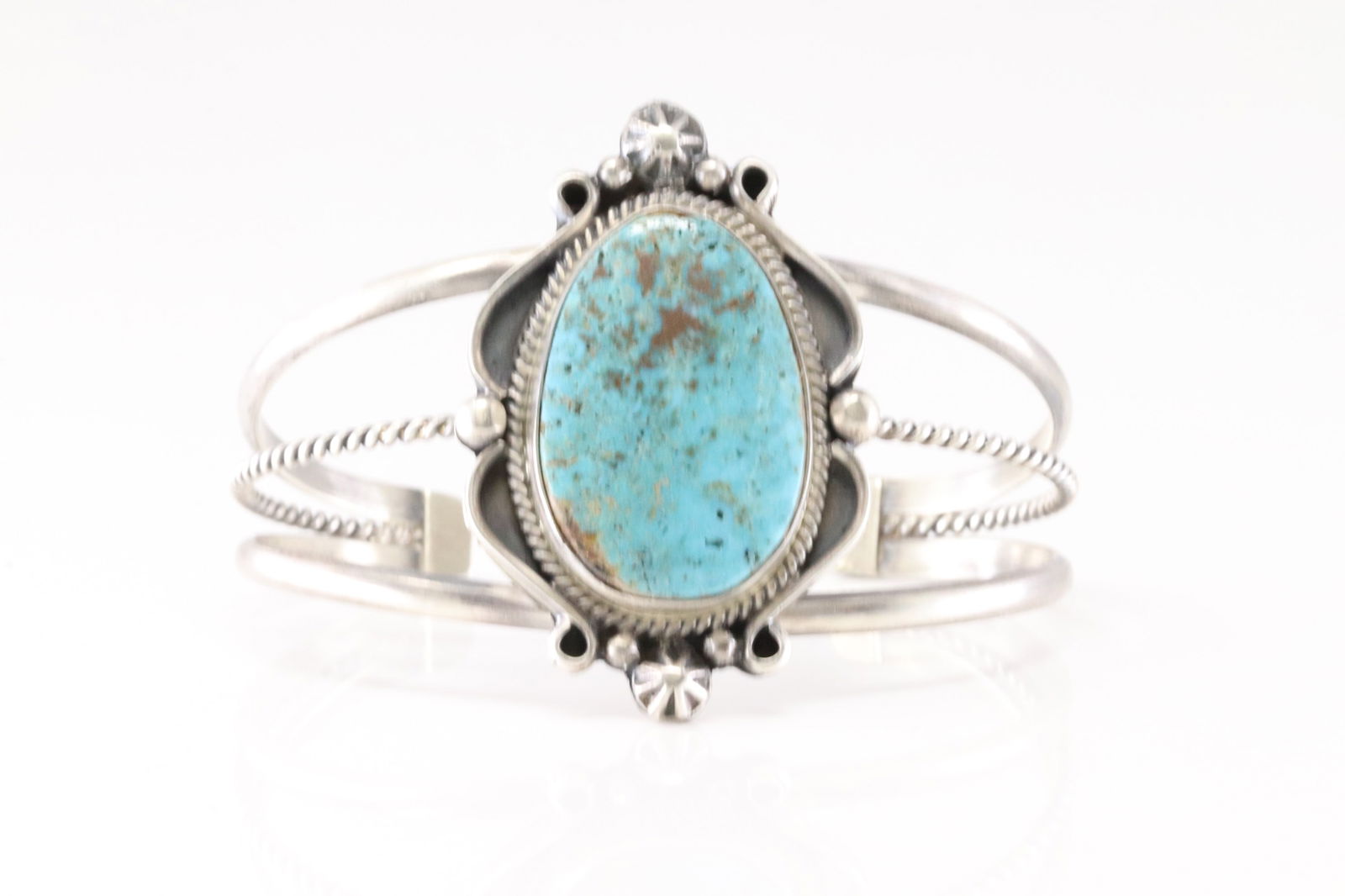 Native America Navajo Sterling Silver Turquoise Bracelet Cuff By Annie Mccran.: This is a Native America Navajo Sterling Silver Turquoise Bracelet Cuff By Annie Mccran.
