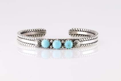 Native America Navajo Sterling Silver Turquoise Bracelet Cuff By R. King.