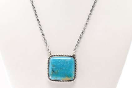 Native America Navajo Sterling Silver Turquoise Necklace By Donovan Skeets.