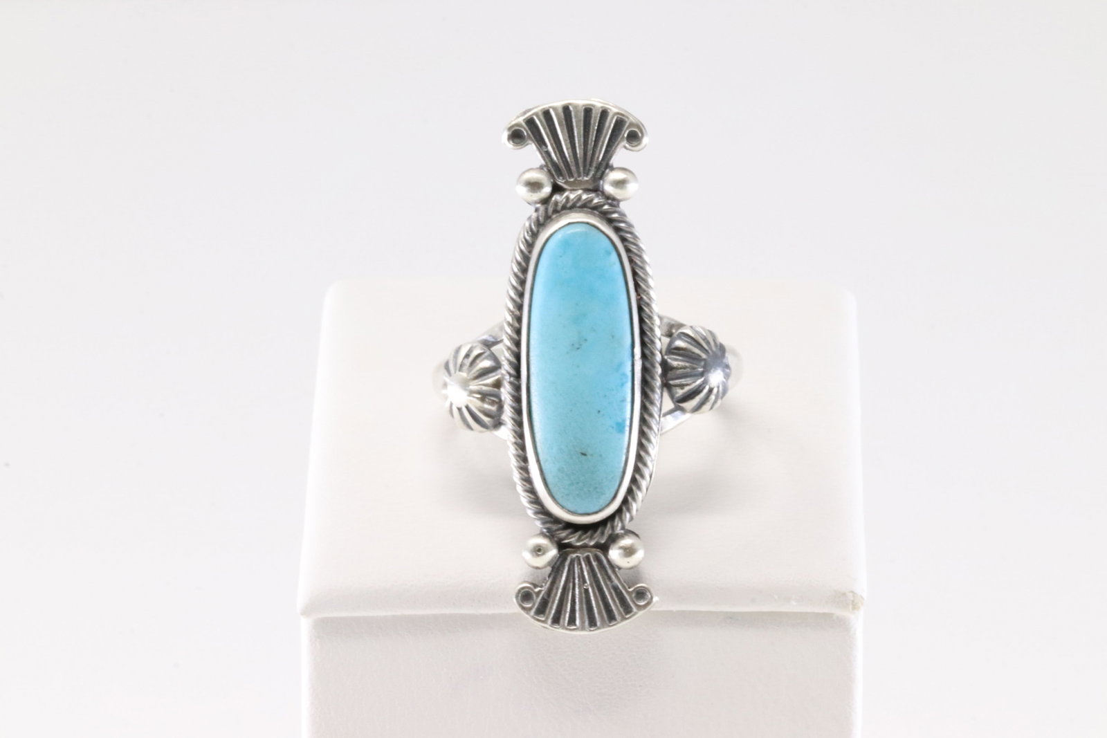 Native America Navajo Sterling Silver Turquoise Ring By Maritta Benally From R.B Company.: This is a Native America Navajo Sterling Silver Turquoise Ring By Maritta Benally From R.B Company. Ring size: 8.50. Stamp R.B.