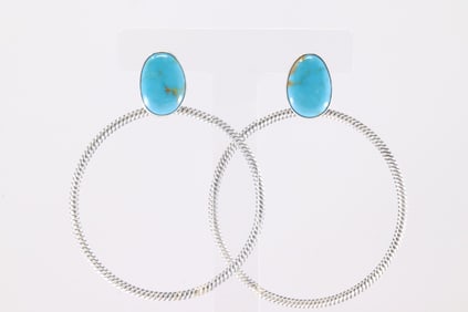 Native America Navajo Sterling Silver Turquoise Post / Dangling Earring's By Verley Betone.