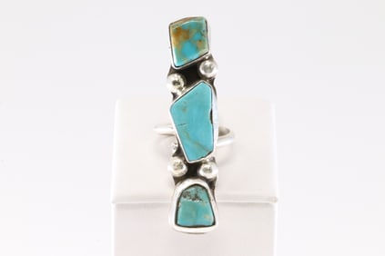 Native America Zuni Sterling Silver Turquoise Ring By Jude Candelaria.