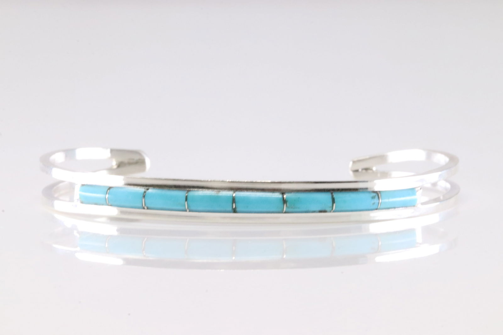 Native America Navajo Sterling Silver Turquoise Inlay Bracelet Cuff By ALW. From C Company.: This is a Native America Navajo Sterling Silver Turquoise Inlay Bracelet Cuff By ALW. From C Company. Stamp C, ALW.