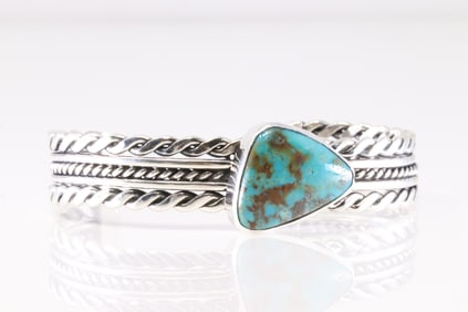 Native America Navajo Sterling Silver Turquoise Bracelet Cuff By Roy Tom.