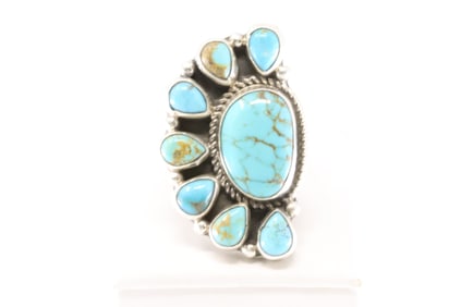 Native America Navajo Sterling Silver Turquoise Ring By Geraldine James.