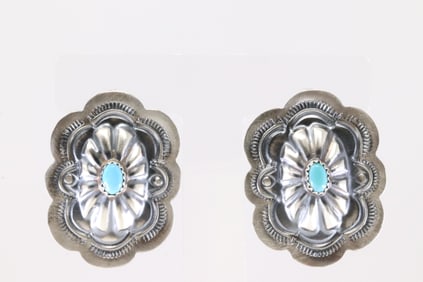 America Sterling Silver Conch Turquoise Post Earring's.