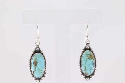 Native America Navajo Sterling Silver Kingman Turquoise Dangling Earring's By Elouise Kee.