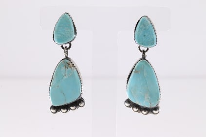 Native America Navajo Sterling Silver Turquoise Post Dangling Earring's By Selina Warner.
