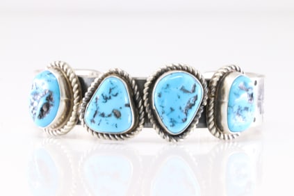 Native America Navajo Sterling Silver Sleeping Beauty Bracelet Cuff By Wilson Dawes.