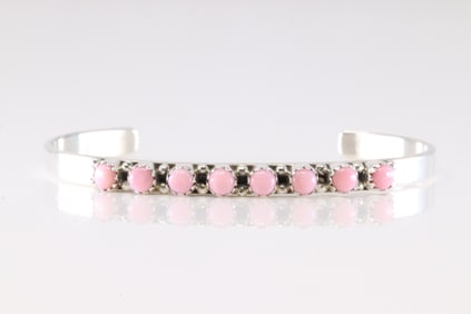 Native America Navajo Sterling Silver Pink Conch Bracelet Cuff By GP.
