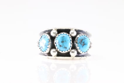 Native America Navajo Sterling Silver Turquoise Ring By Reed C.