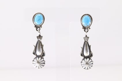 Native America Navajo Sterling Silver Turquoise Post Dangling Earring's By Verley Betone. From R.B