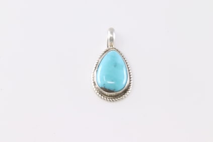 Native America Navajo Sterling Silver Kingman Turquoise Pendant By Marcella James.