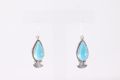 Native America Navajo Sterling Silver Turquoise Dangling Earring's By Verley Betone. From R.B