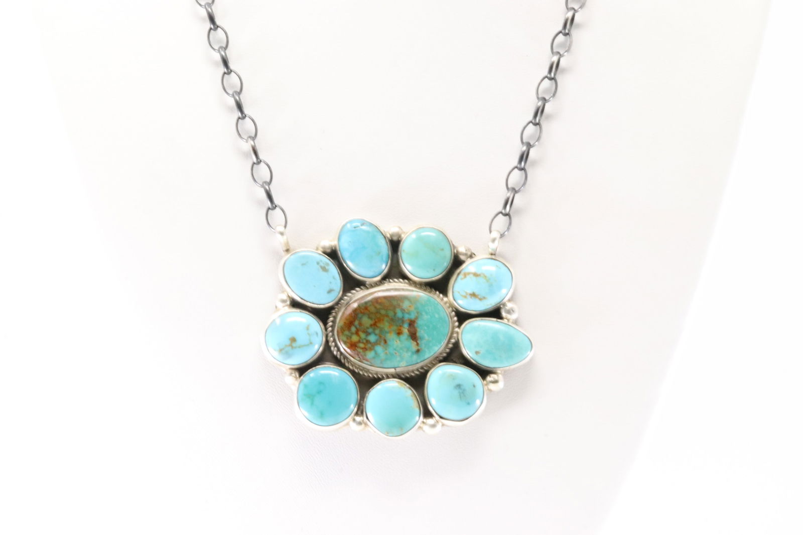 Native America Navajo Sterling Silver Kingman Turquoise Necklace By Gerlidine James. (1 of 4)
