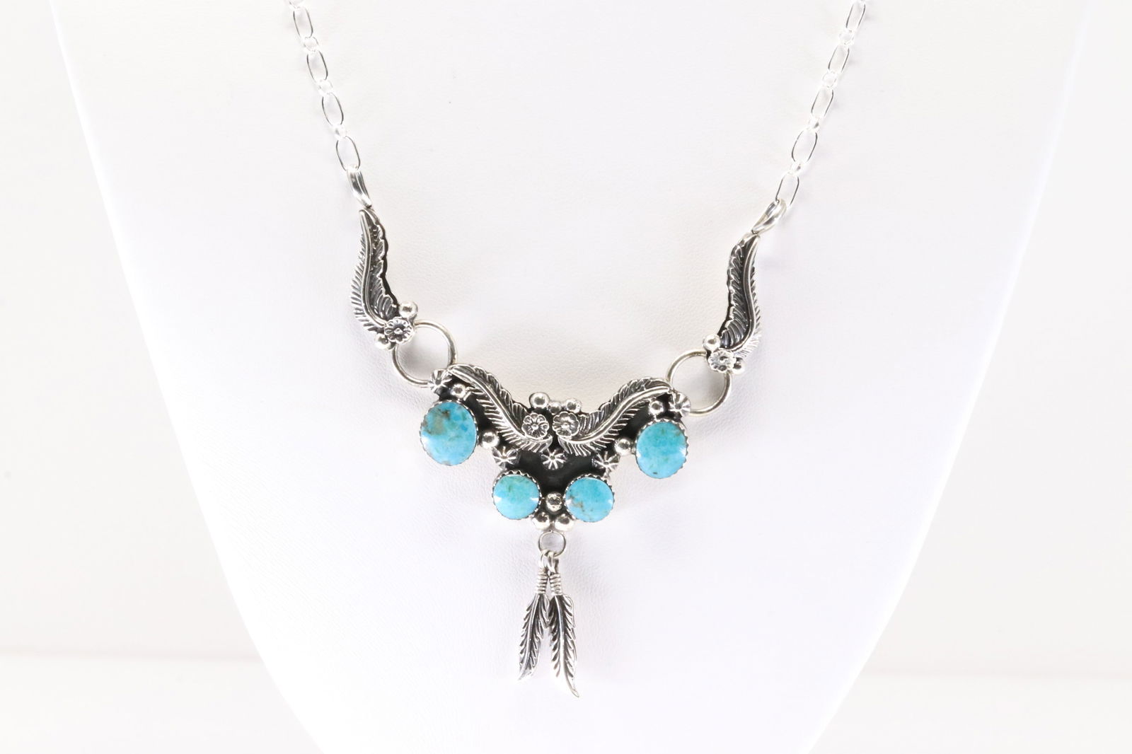 Native America Navajo Sterling Silver Turquoise Feather Necklace By Jennifer Cayaditto. From r.B (1 of 4)