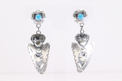 Native America Navajo Sterling Silver Turquoise Post Dangling Earring's By Tim Yazzie.