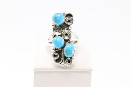 Native America Navajo Sterling Silver Turquoise Ring By Annette Martinez. From R.B Company.