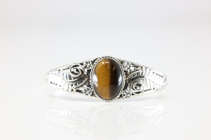 Native America Navajo Sterling Silver Tiger Eye Stone Bracelet By Y.
