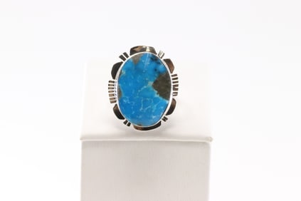 Native America Navajo Sterling Silver Turquoise Ring By Jimmy Garcia.