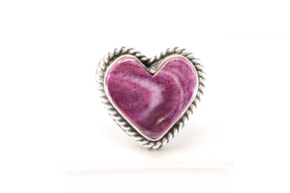 Native America Navajo Sterling Silver Purple Spiny Oyster Heart Ring By D.
