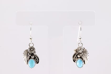 America Sterling Silver Turquoise Feather Post Earring's.