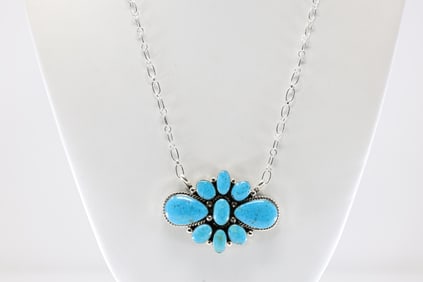 Native America Navajo Sterling Silver Turquoise Necklace By Phyllis A. Smith.