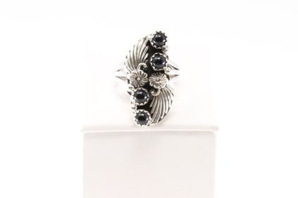 Sterling Silver Black Onyx Feather Ring.