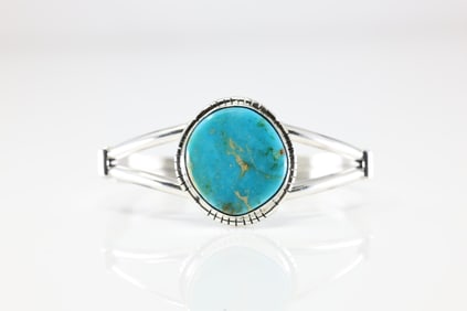 Native America Navajo Sterling Silver Turquoise Bracelet Cuff By S.E.