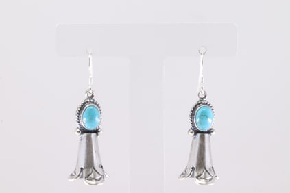 America Sterling Silver Turquoise Blossom Dangling Earring's.